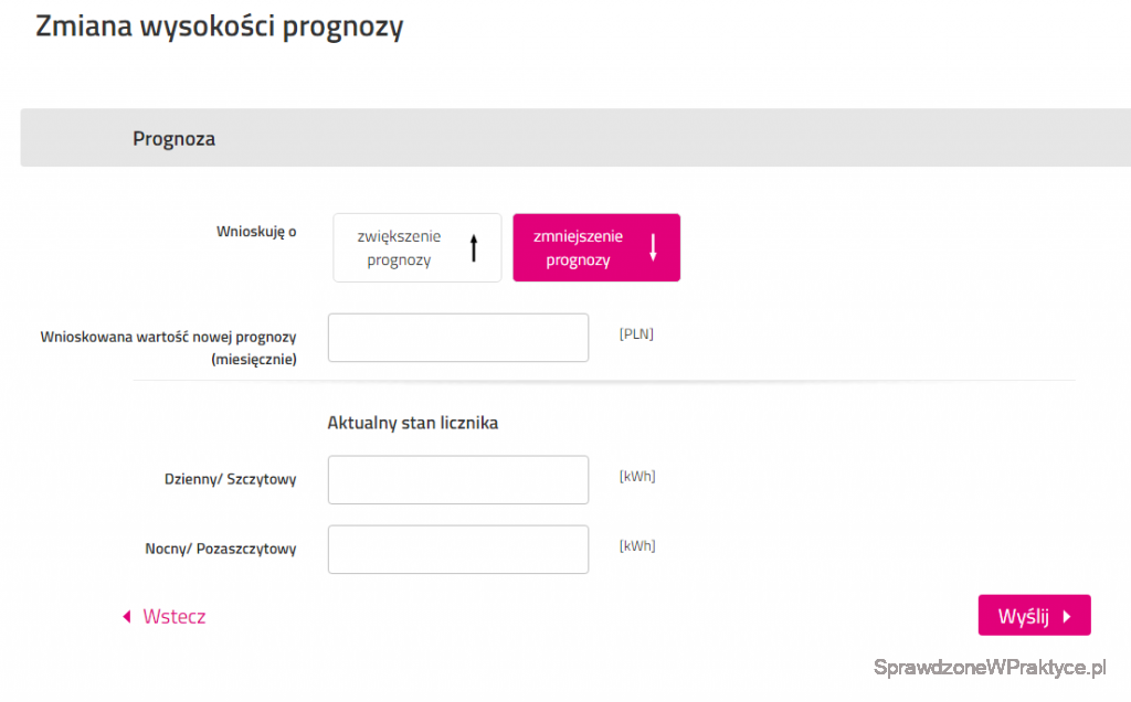 Formularz zmiany prognozy